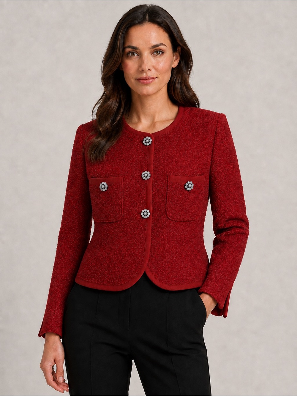 Cinq A Sept Junia Tweed Jacket -  Berry Fizz Red Rouge Size 0 Retail $395